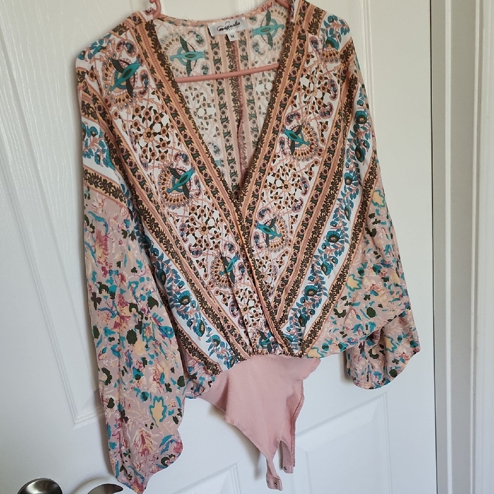 Pink Patterned Women's Bodysuit